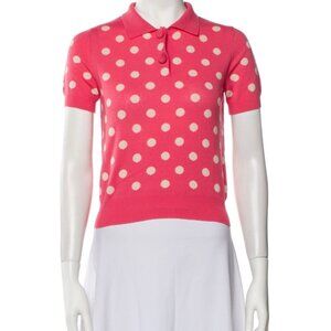 Marc Jacobs Pink & White Polka Dot Wool Short-Sleeved Polo Sweater